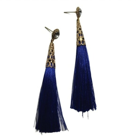 Fashion Jewelry Blue Gold Dangle Tassel Earrings - Picture 5 of 6